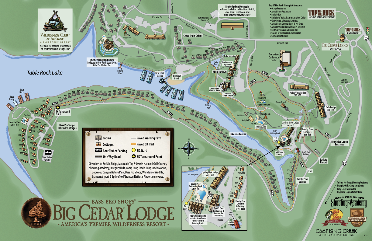 Big Cedar Lodge property map showing Garden Chapel and The Osage Restaurant